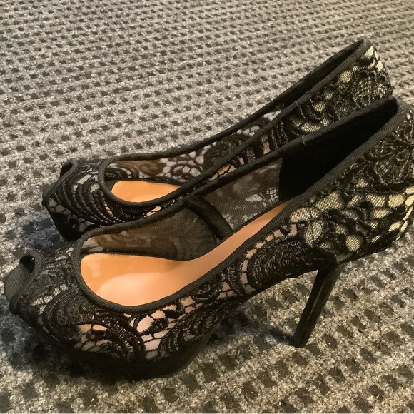 Mix No.6 women’s black lace peep toe platform stilettos pumps heels 8 - Picture 4 of 7